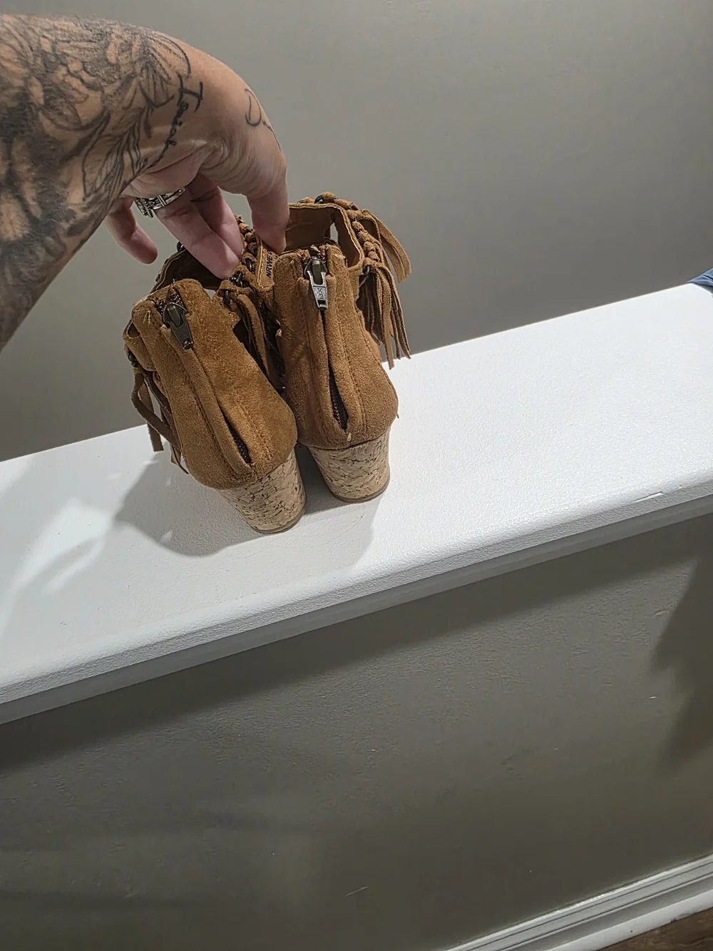 Not Rated Tan Fringe Cork Wedge Sandals